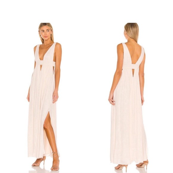 Indah Anjali Cream V Neck Plunge Maxi Dress Size M Women's Revolve Cream Boho - Picture 1 of 10